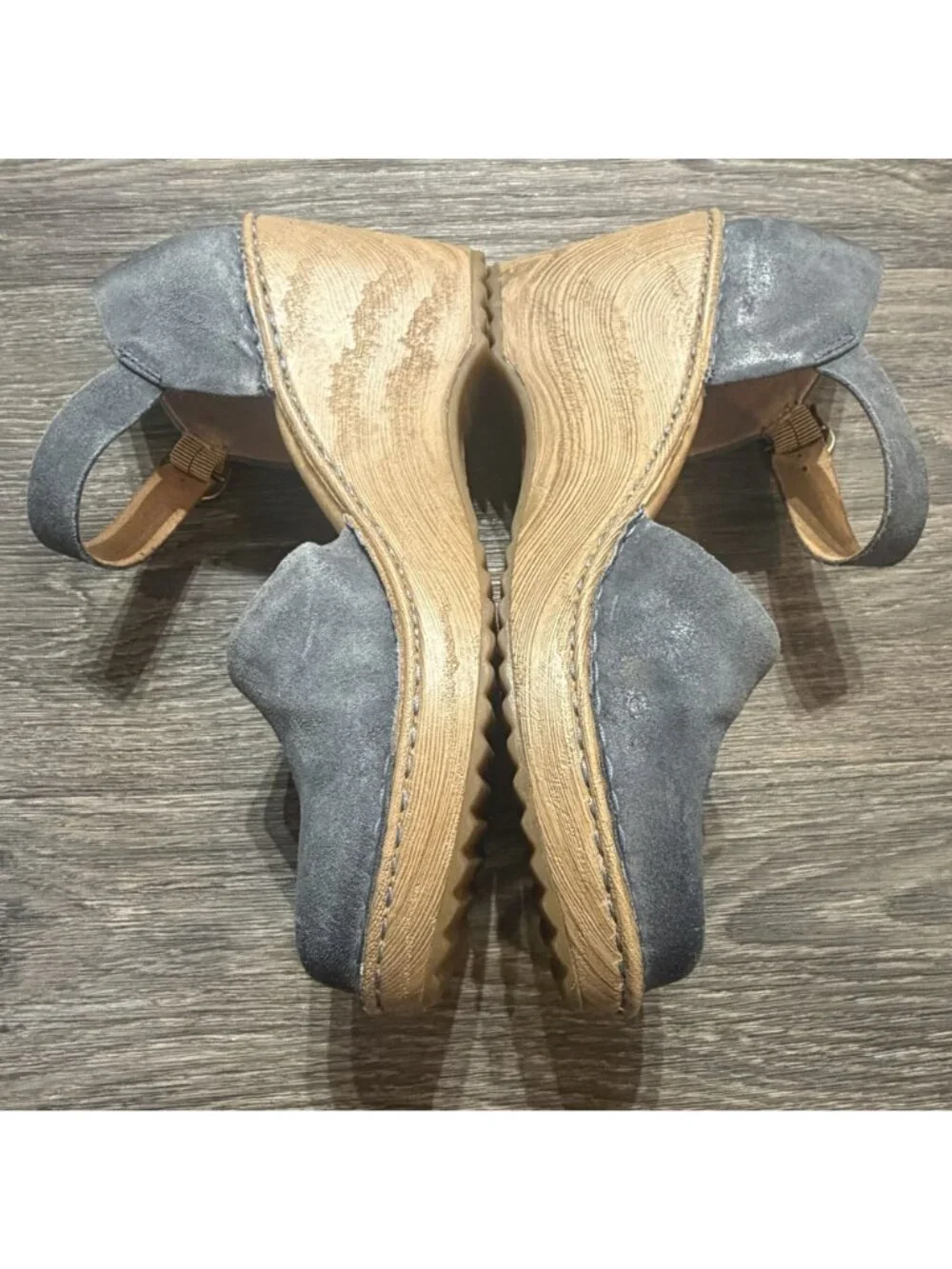 Born Nellie Wedge Heels Size 9 Mary Jane Blue Suede Adjustable Ankle Strap